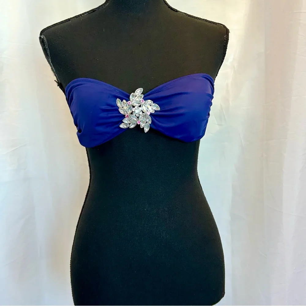 Victoria's Secret blue bandeau bikini top gem jewelled Sz M - Picture 3 of 14